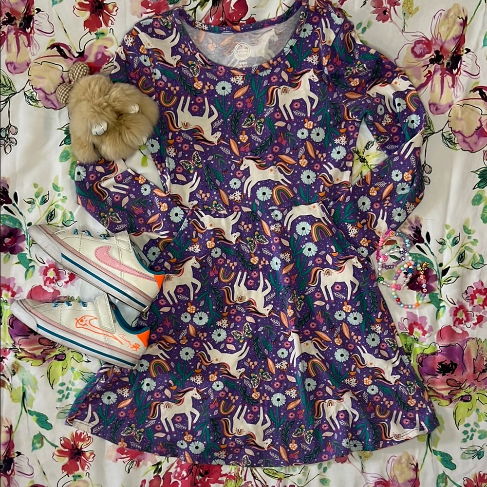 Unicorn Print Purple Dress